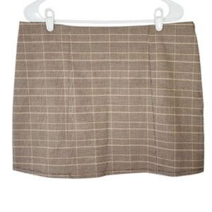 No Boundaries Checkered Brown Mini Skirt